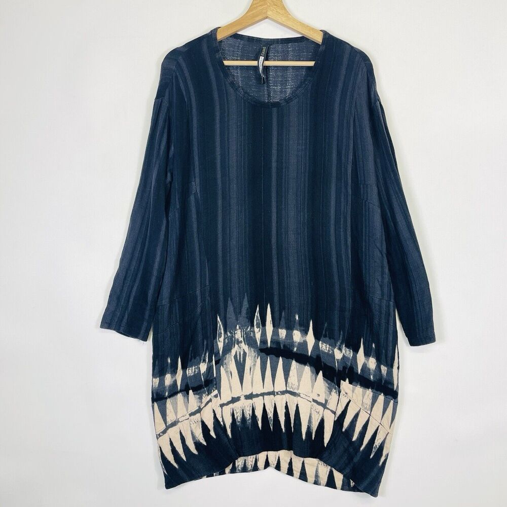 Plenty Tracy Reese Dress Womens Medium Large Black Grey Batik Lagenlook Earthy‎